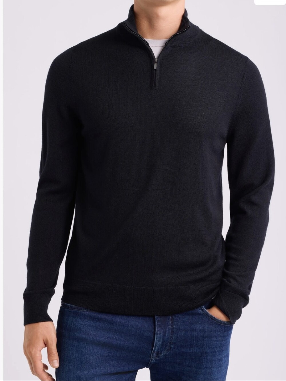Nordstrom Mens 100% Washable Merino Wool 1/4 Zip Sweater Black Lightweight